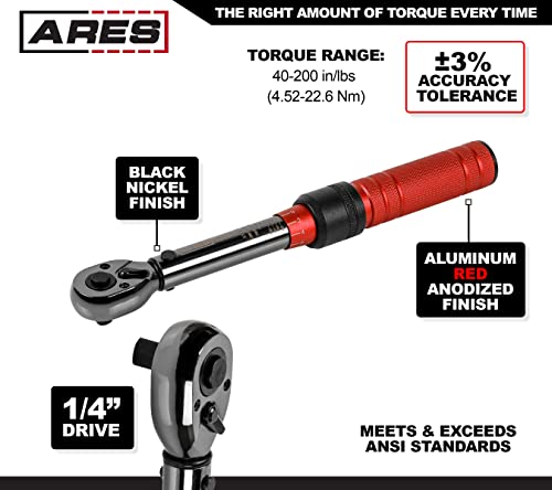 Ares 43011-1/4-Inch Drive Micrometer Torque Wrench - Dual Torque Scales - 40-200 In/Lbs (4.52-22.6Nm) - Click Torque Wrench - Ultra Smooth Torque Dialing With High Visibility Laser Etched Markings #TOP1