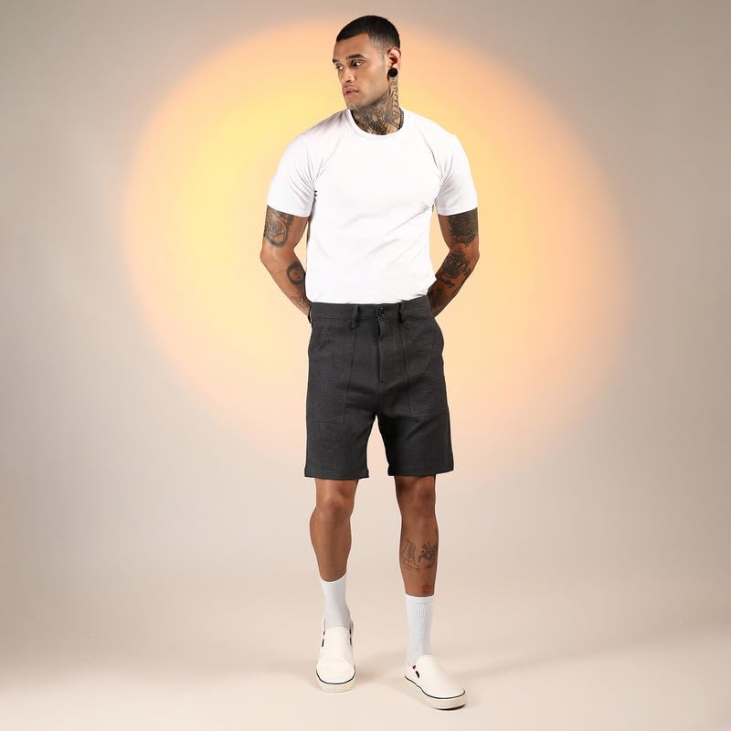 Image of CAHOOT Men's Wrinkled Tailored Shorts for Casual Wear | Mid-Rise | Regular Fit | Button Closure | Shorts Crafted with Comfort Fit for Everyday Wear