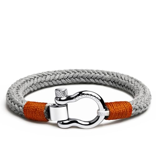 Elegatto Orion Premium Rope Bracelet for Men | Natural Cotton Finish and Sterling Silver Polished Stainless Steel Horseshoe Shackle Closure | Men’s Designer Bracelets