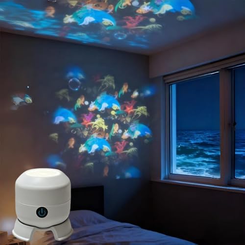 Image of Dynamic Rotating LED Projector Light, USB Rechargeable LED Projector, Snowflake/Christmas/Ocean Dynamic Patterns, Multi-Angle Projection Base, for Meditation, Relaxation, Bathroom, Gifts (ocean)