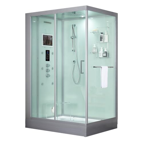 Maya Bath Platinum Anzio Luxury Home Spa Steam Shower | 2-Person (57' x 37' x 88') | 5KW Generator, 12' Smart TV, 6 Massage Jets, Bluetooth (Left Hand Orientation, White)