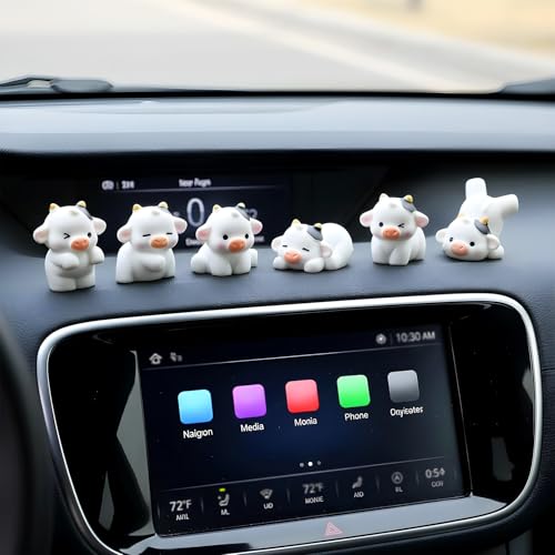 6 Pcs Cute Cows Car Accessories Funny Adorable Cow Center Console Rear View Mirror Decoration Mini Cow Dashboard Decorations Cartoon Figurine Car Interior Accessories Cute Cars Decor for Women Men