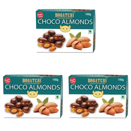 Image of BOGATCHI Sugar Free Chocolate Coated Almonds, 100g | Without Sugar | Suitable for People with Diabetes | Gift for No Sugar Lovers (Pack of 3)