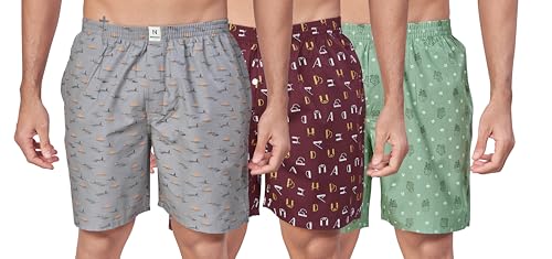 Image of Nermosa Pure Cotton Comfortable & Breathable Printed Regular Shorts /Boxer for Men, Pack of 3