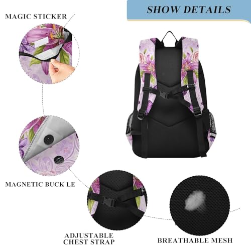 Kids Backpack for School, Purple Butterflies Large Ergonomic Backpack for Kids, 6-12 Y School Bag with Front Flap, 17 Inch3