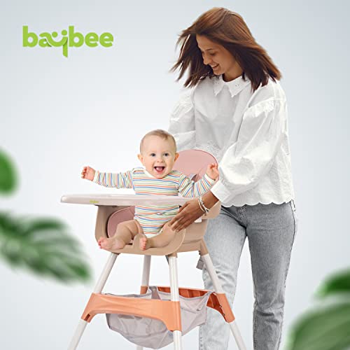 Image of Baybee 2 in 1 Manta Baby High Chair for Kids, Baby Chair with 2 Height Adjustable, Baby Feeding Chair with Tray, Safety Belt & Basket, Kids High Chair for Baby 6 Months to 4 Years Boys Girls (Pink)