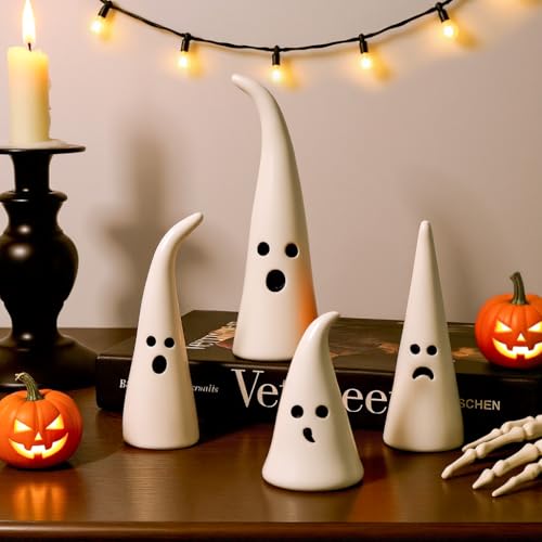 Halloween Decor Ceramic Ghost: 4 pcs Cute Halloween Decorations I...
