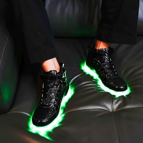 Image of Glitter Led Shoes Light Up Shoes High Top Sneakers for Women Men Flashing Dancing Shoes for Halloween Christmas Party with USB Charging