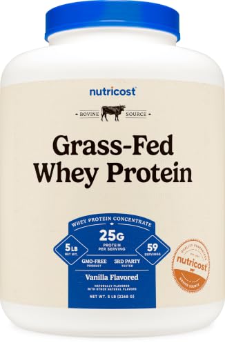 Nutricost Grass-Fed Whey Protein Concentrate Powder (Vanilla) 5LBS: retailer-supplied image