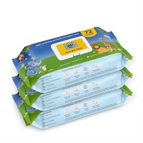 Image of Baby Wet Wipes with Lid-Lock (72s x Pack of 3) | 90% Pure Water Based Wet Wipes for Babies Face, Hands & Bums | Anti-Bacterial, Alcohol Free, pH Balanced Fragrance-Free Baby Wipes