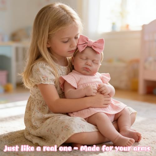 Image of EKOKIZ Realistic Baby Doll, 20 Inch Reborn Baby Doll - Weighted Soft Cloth Body with Pink Dress & Accessories, Lifelike Newborn Girl for Kids 3+ and Collectors, Cuddling & Pretend Play