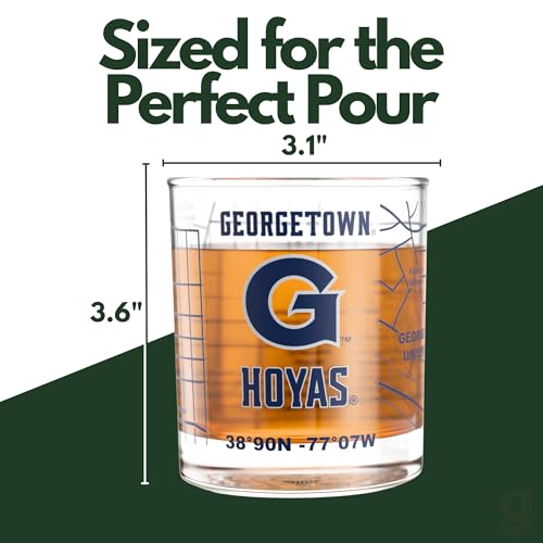Image of Greenline Goods Georgetown University Hoyas Whiskey Glasses Set of 2, 10 oz Rocks Glasses with Full-Color Logo & Campus Map - Officially Licensed Bourbon Glass Gift for Alumni & Fans