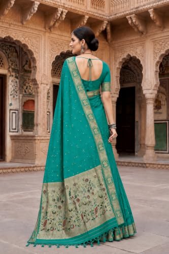 Image of Women's Paithani Silk Tassel Finish Saree Ethnic Unstitched Blouse Piece