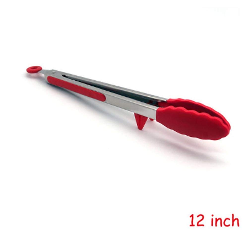 RajoNN Küchen-Kochzange, hochtemperaturbeständige Edelstahl-Grillzange mit Silikonkopf, Grill-Kochzange