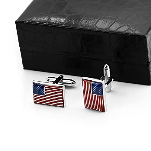 apenll Mancuernillas con diseño de bandera de Estados Unidos, color plateado, 2 piezas miniatura 6