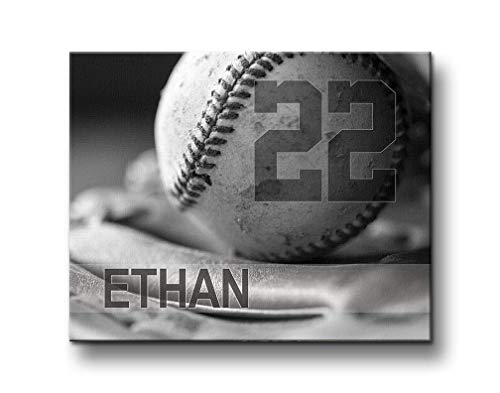 Amazon Com Personalized Baseball Gift For Boys Girls Ready To Hang Black And White Baseball Canvas Wall Art Customized With Name Jersey Number Handmade
