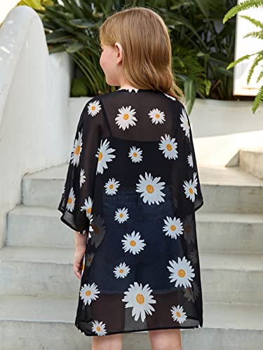 SOLY HUX Girl's Floral Print Sheer Open Front Swim Cover Up 3/4 Sleeve Beach Kimono Swimsuits2