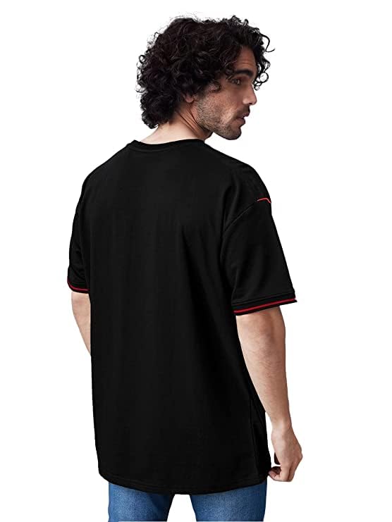 Image of The Souled Store Men Official Marvel: Spiderman Logo Black Printed Oversized T-Shirts