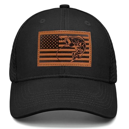 Image of Fishing Hat Fishing Gifts for Men Bass Fish Flag Gear Accessories Stuff Trucker Hat Snapback Baseball Cap