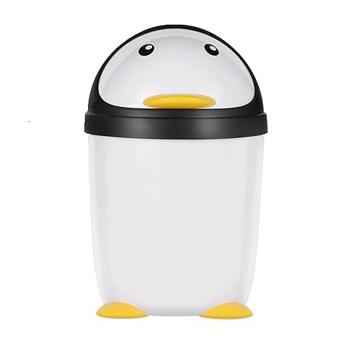 TISTIK Bote de basura Penguin Trash Can Creative Cute Bedroom Plastic Garbage Can Bathroom Living Room Kitchen Cartoon Clamshell Garbage Bin Trash