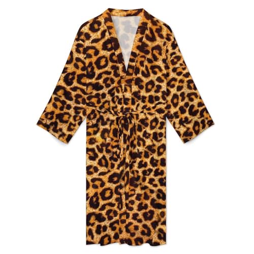 Animal Leopard Print Mens Summer Robes Lightweight Bathrobe Bath Robe Knee Length Shawl Collar Loungewear3