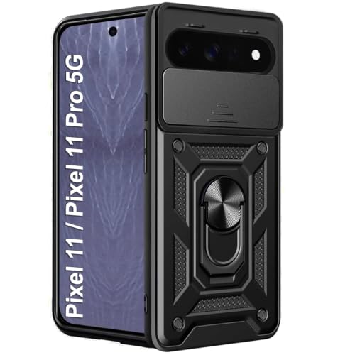 Image of TheGiftKart Tough Armor Bumper Back Cover Case for Google Pixel 11 /11 Pro | Sliding Camera Cover, Kickstand & Ring Holder | 360 Degree Protection Case Cover for Pixel 11 /11 Pro (PC & TPU, Black)