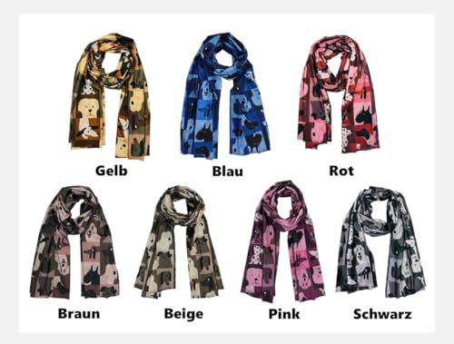 Walniverse Kuscheliger Winterschal für Damen mit Hundemotiv – Weihnachtsgeschenke für Frauen, 200x70 cm, Jahrestagsgeschenk für Sie, Geburtstagsgeschenk für Tierliebhaber (Gelb)