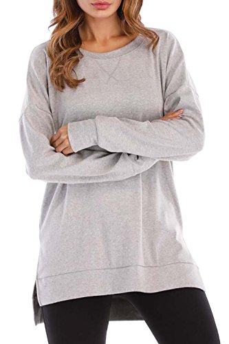 8sanlione Womens Long Sleeve Casual Crew Neck Pullover Loose Sweatshirt Tunic Tops T-Shirt(XX-Large/US 20,LightGray)