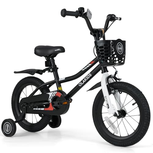 Image of Olakids Kids Bike, 12 14 16 18 Inch Toddlers Bike with Training Wheels Basket Adjustable Seat and Handlebar, Handbrake and Coaster Brake, Children's Bicycle for Boys Girls 3-8 Years Old
