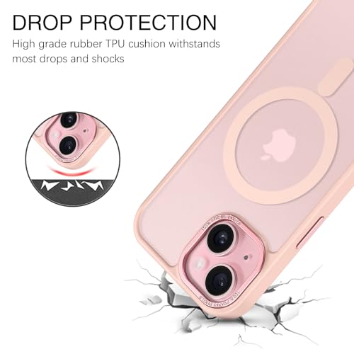 BENTOBEN for iPhone 15 Case, for iPhone15 Phone Case Compatible with MagSafe, Translucent Matte Magnetic Cover Shockproof Women Girl Protective Cute Case for iPhone 15 6.1", Hot Pink - Image 4