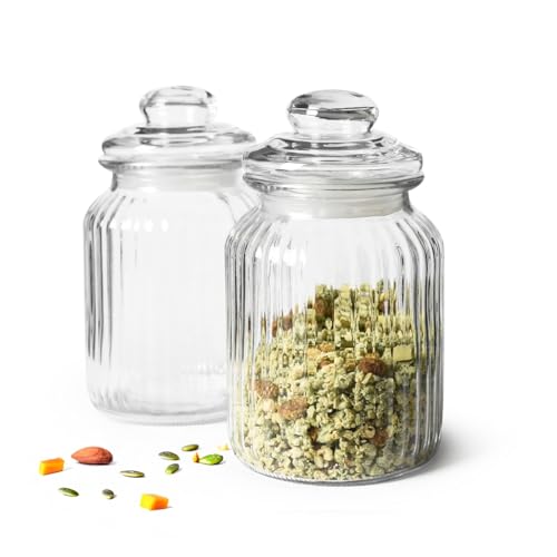 Sendez 2 Vorratsgläser 1 1L mit Deckel Bonbonglas Vorratsgefäß Glasbehälter Aufbewahrungsglas Keksdose Vorratsgläser