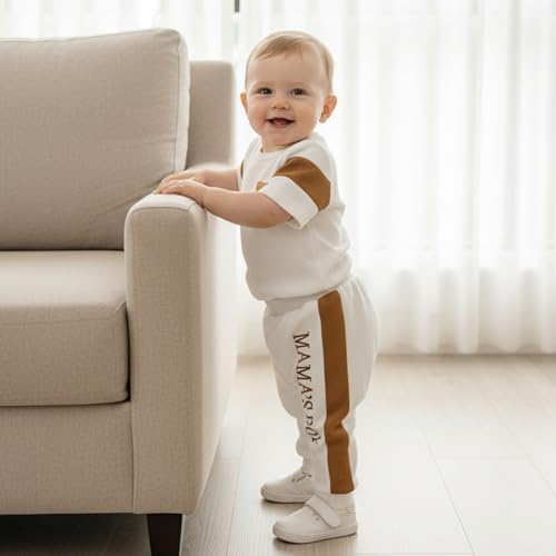 Image of Babieshouse Newborn Baby Boy Clothes Mamas Boy Bear Embroidery Long Sleeve Romper Pants Set Fall Winter Outfits 3-18 Months