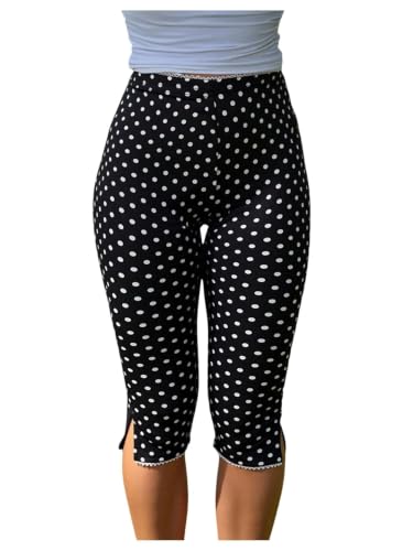 Verdusa Womens Capri Leggings High Waisted Knee Length Shorts Capri Pants Polkadot Medium