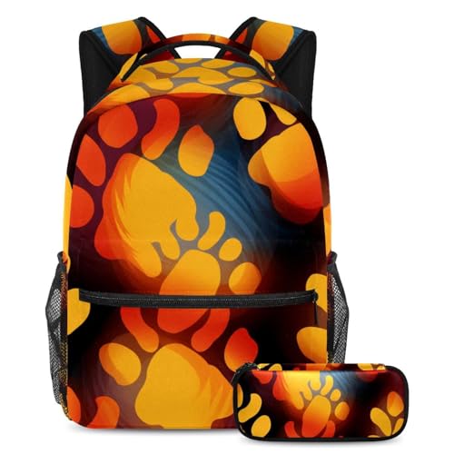 Cartable empreintes de pattes colorées avec trousse assortie pour écoliers taille L