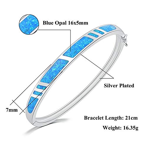 Cinily Blue Opal Bangle Bracelet For Women Girls,14K White Gold Plated Opal Jewelry Gift Ladies Gemstone Bangle Bracelet 8.26 Inch #TOP4