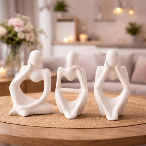 Image of CraftVatika 3 Pcs Decorative Abstract Thinker Men Statue Showpiece Set | Home Decor Items, Ceramic Modern Art showpiece for Living Room Bedroom Bookshelf Desktop Table Office Wedding Housewarming Gift