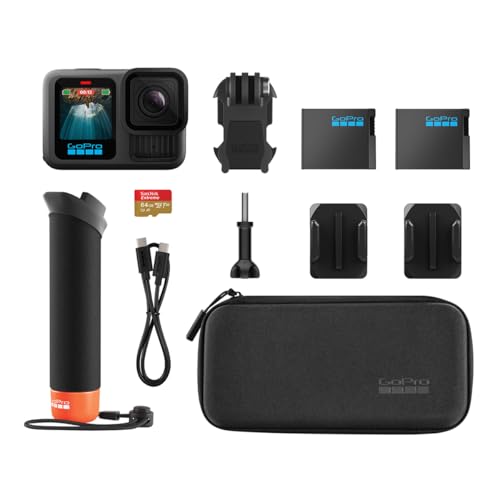 Image of GoPro HERO13 Black Accessory Bundle - Includes The Handler, 2 Enduro Batteries, 2 Curved Adhesive Mounts, 64GB SanDisk MicroSD Card, and Carrying Case, Head Strap & Card Reader