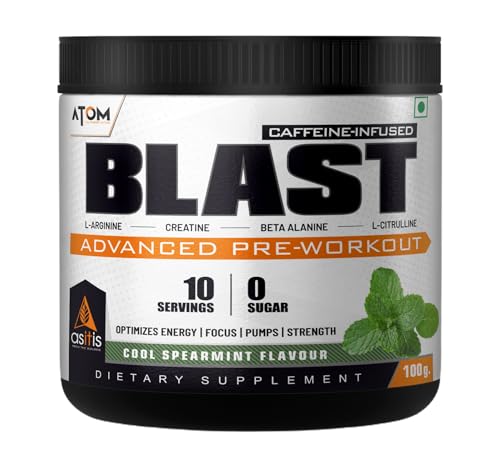 Image of AS-IT-IS ATOM Blast Advanced Pre-workout 100gms, Cool Spearmint, Caffeine & L- Arginine Infused, Optimizes Energy, Increase Strength & Pumps