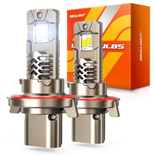 Image of SEALIGHT 9008 /H13 LED Bulb, 10X Brighter 50,000LM Super Output, 1:1 Size No Adapter Required, 6500K White, 70000Hrs Long Lifespan with IP68 Waterproof, Non-Polarity Plug and Play, Pack of 2