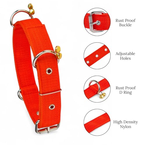 Image of Dog Neck Collar Belt and Leash for Medium Dogs, Dog Stylish Nylon Leash Belts with Bell - Beagle, Pug, Boxer, Shiba Inu, Tibetan Terrier, Indian Spitz (Medium, Red)