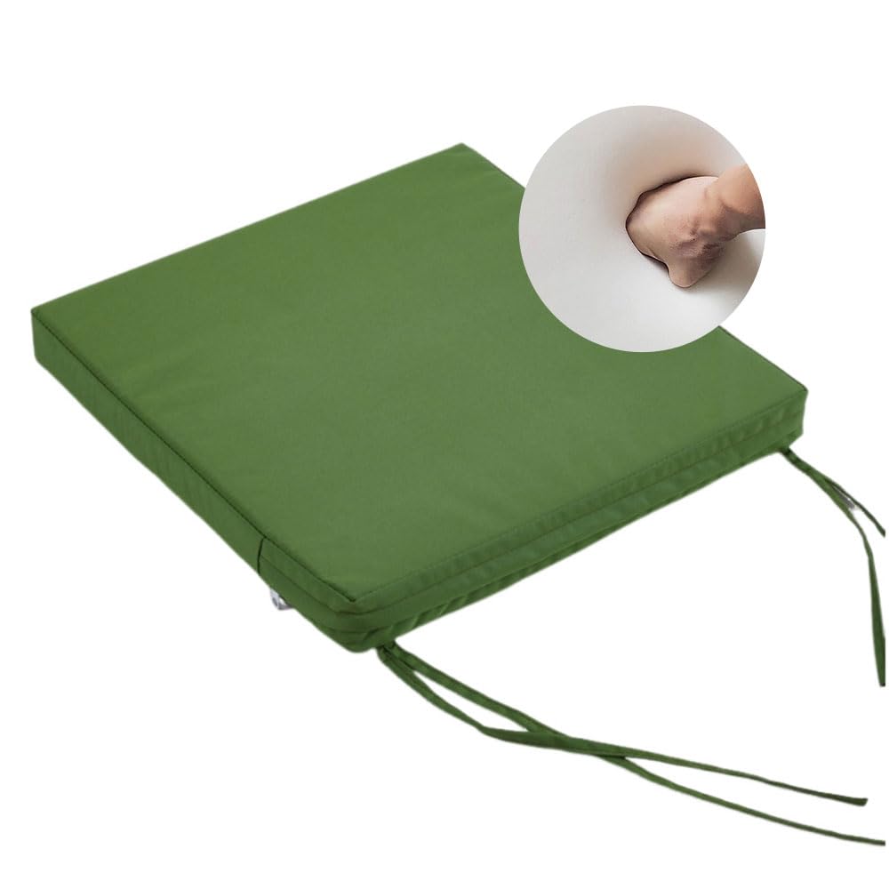 Surwin Outdoor Chair Cushions, Square Outdoor Garden Chair Seat Pads with Ties, Waterproof, Thick 5cm, for Indoor Furniture Home Office Kitchen Patio (Military Green,40x40x5cm)