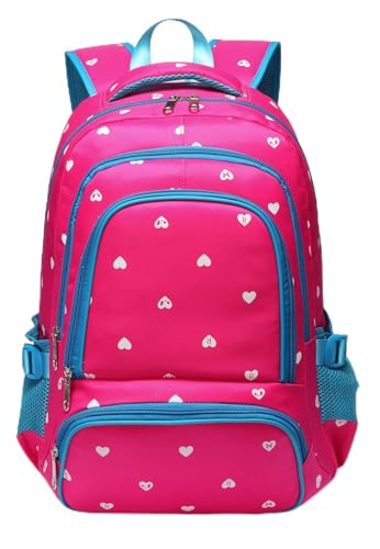 BLUEFAIRY Back to School Backpacks for Girls Kids Bagpack Elementary Teen Girls School bag Sturdy Mochilas Escolares Para Niñas 5-8 Years 17 Inch（Rose