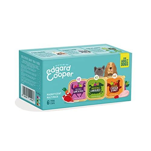 Edgard & Cooper Aliment Humide Naturel pour Chiens Adultes 6 x 100 g 2 x Poulet/Dinde, 2 x Agneau/bœuf et 2 x cerf/Canard Frais, Aliments sains, Savoureux et équilibrés, protéines