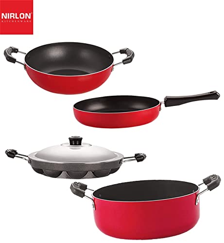 Image of Nirlon Non Stick Aluminium Odor Free Chemical Free Kitchenware Combo Gift Set of 4 Pieces (FP10 KD11 AP12 CS24)
