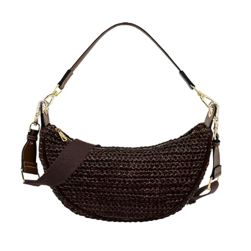 Image of Straw Crossbody Bags for Women Beach Woven Hobo Handbag Summer Chic Crescent Shoulder Purses with Adjustable Strap 2026