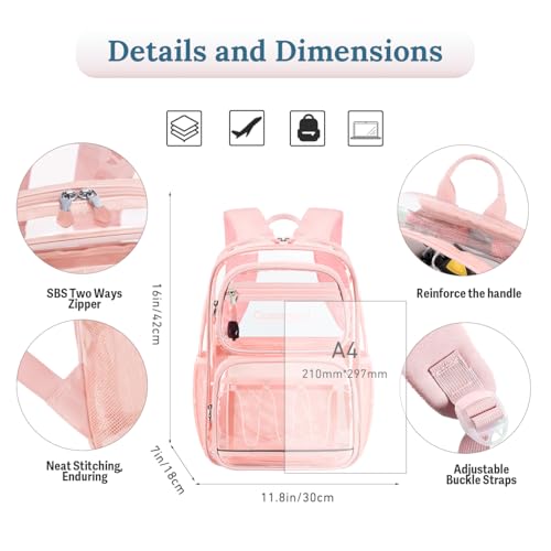 Image of Cusangel Large Clear backpack for Girls women,16in TPU Plastic Bookbag,For Stadium,Concert,school (Pink)