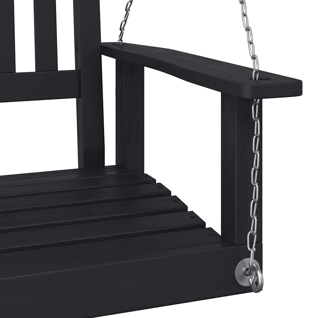 Sedia a dondolo per esterni in legno massiccio di abete con vernice nera, resistente alle intemperie e durevole, con 2 robuste catene in metallo regolabili, schienale ergonomico