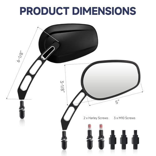 Image of Motorcycle Mirrors for Handlebars - Black CNC Long Stem Rearview Mirrors for 1982-2024 Harley Road Glide CVO Dyna Electra Glide Road King Softail Street Glide Sportster 1200 883