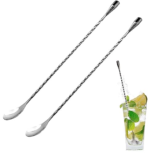 2Pcs Bartender Mixing Spoon Stainless Steel Twisted Stirrer Long Handle Spiral Design Cocktail Bar Spoon Bar Mixing Spoon for Bartender or Home Use
