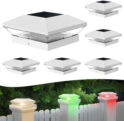 T-SUN Solar Post Cap Lights with Auto-Change Colors- for Wooden (4x4/6x6) & Vinyl (4x4/5x5) Posts | Weatherproof Outdoor Solar Fence Post Lights for Deck, Porch, Garden & Stairs(6-Pack,RGB)